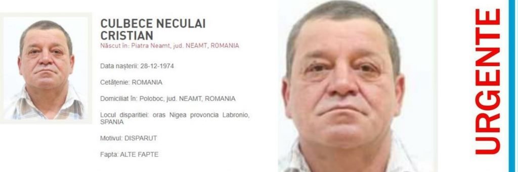 Dispărut în Spania CULBECE NECULAI CRISTIAN