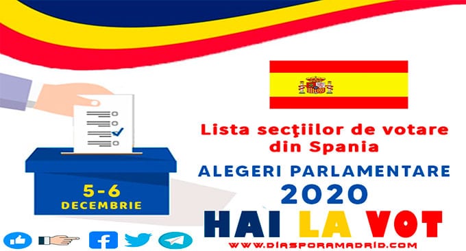 Lista secțiilor de votare în Spania pentru alegerile parlamentare din 5 și 6 decembrie 2020