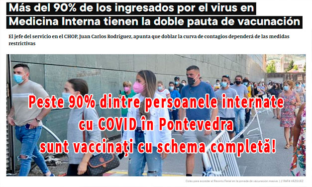 Peste 90% dintre persoanele internate cu COVID în Pontevedra sunt vaccinați cu schema completă!