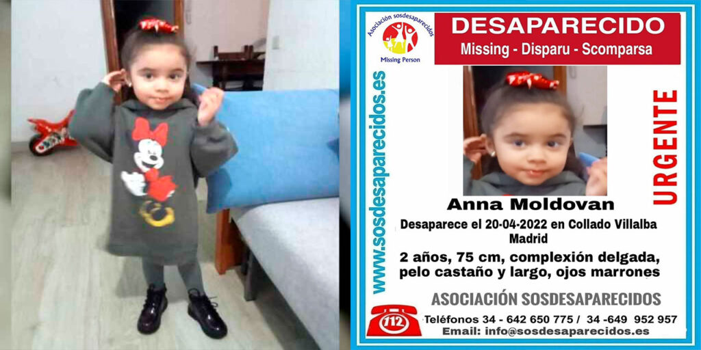 Anna Moldovan, o fată de doi ani dispărută în Collado Villalba pe 20 aprilie!