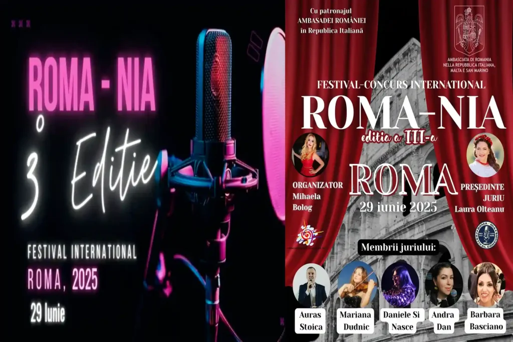 Festivalul-Concurs „Roma-Nia” revine la Roma: Diaspora românească își dă întâlnire cu arta și talentul pe 29 iunie