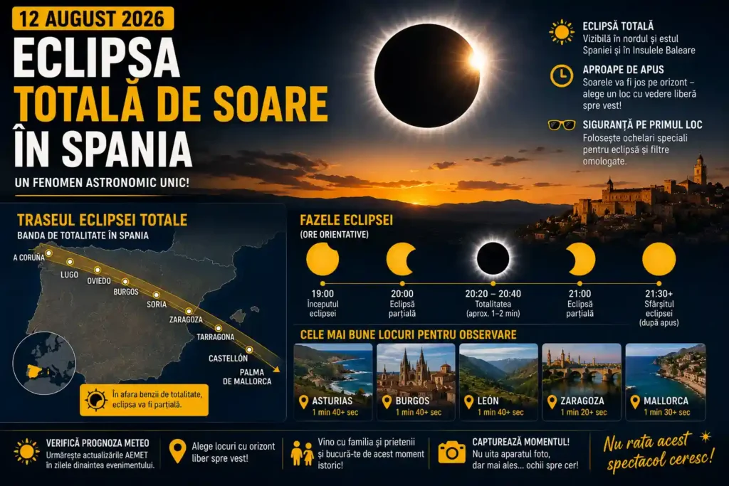 Eclipsa totală de Soare în Spania: cele mai bune locuri de observare și prognoza meteo